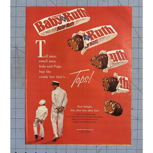 1961 Print Ad Baby Ruth Chocolate Bar-Man & Boy In Sailor Uniforms